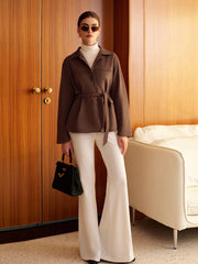 Belted Suede Effect Polo Jacket