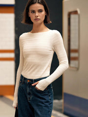 Semi-Sheer Finger Hole Plisse Top