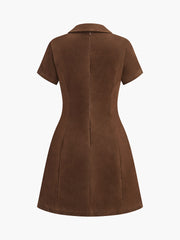 V-Neck Short Sleeve Suede Effect Dress