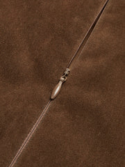 V-Neck Short Sleeve Suede Effect Dress