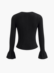 Pearl Decor Ruffle-Cuff Knit Top