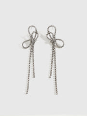 Rhinestone Bow Tassel Earrings