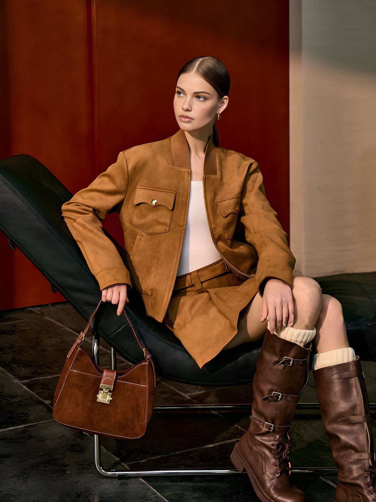 Suede Effect Zipper Jacket