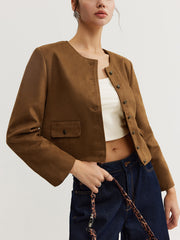 Leisure Button Suede Effect Trench Coat