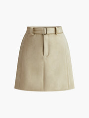Belted Suede Effect Mini Skirt