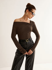 Knotted Cold-Shoulder Jersey Top
