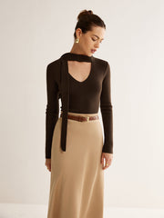 Tie Neck Slim Knit Top