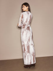 Semi-Sheer Dye Printed Mesh Dress Without Belt