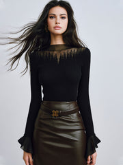 Ruffle Sleeve Thin Sweater