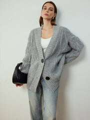 Cable-Knit Button Cardigan