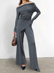 Asymmetrical Ruched Jersey Pants Set