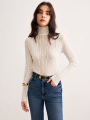 Semi-Sheer Turtleneck Slim T-Shirt