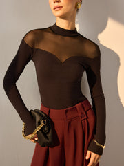 Sheer Mesh-Detail Sweetheart Slim Top