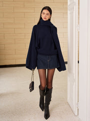 Plain Sweater With Scarf