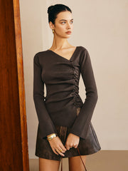 Asymmetrical Pleated Slim Sweater