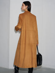 Suede Effect Button Long Blazer