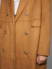 Suede Effect Button Long Blazer