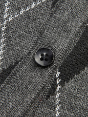 Rhombic Pattern Belted Button Cardigan