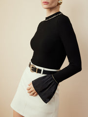 Ruffle-Cuff  Cutout Slim T-Shirt