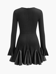 Pleated Faux Leather Panel Dress