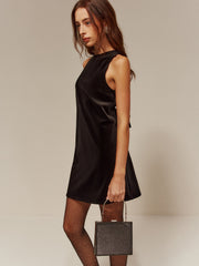 Bow-Decor Backless Velvet Tank Dress