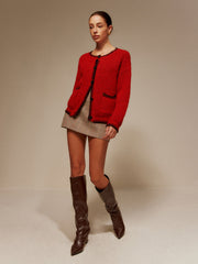 Contrast Trim Pockets Button Cardigan