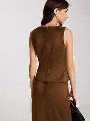Back-Zipper Suede Effect Tank Top