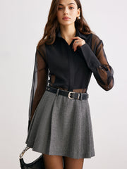 Chevron Belted Tweed Skirt