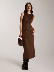 Back-Split Suede Effect Zipper Skirt