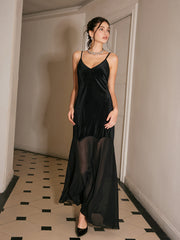 Semi-Sheer Chiffon-Hem Velvet Cami Dress