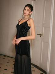 Semi-Sheer Chiffon-Hem Velvet Cami Dress
