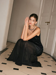 Semi-Sheer Chiffon-Hem Velvet Cami Dress