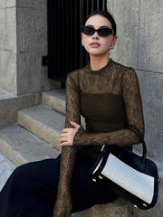 Semi-Sheer Lace Panel Jersey Two-Piece T-Shirt