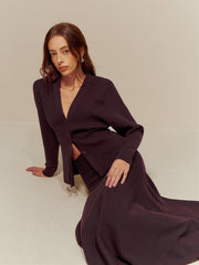 Wool-Blend V-Neck Button Cardigan