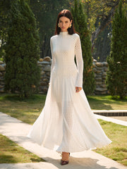 Semi-Sheer Mock Neck Lace Flowy Long Dress