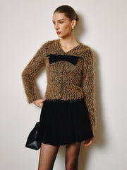 Bow Decor Purl Short Blouse