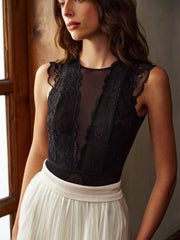 Semi-Sheer Backless Lace Bodysuit