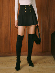 Mid-Waist Metal-Detail Pleated Skirt