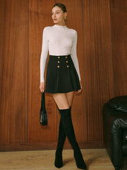 Mid-Waist Metal-Detail Pleated Skirt