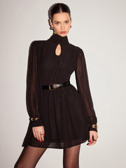 Semi-Sheer Backless Chiffon Dress Without Belt