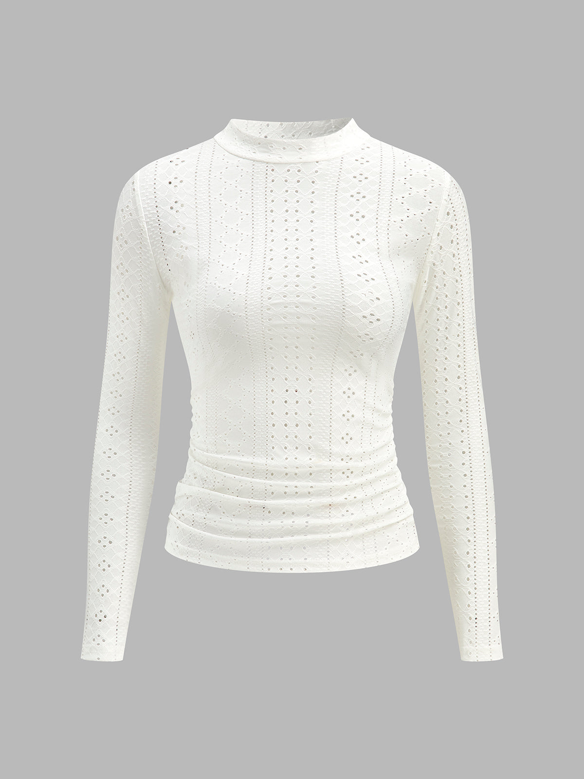 Semi-Sheer Stand Collar Side-Pleated Skinny Top