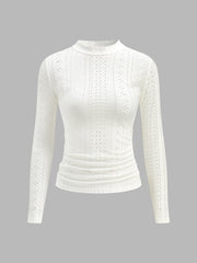 Semi-Sheer Stand Collar Side-Pleated Skinny Top