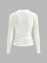 Semi-Sheer Stand Collar Side-Pleated Skinny Top