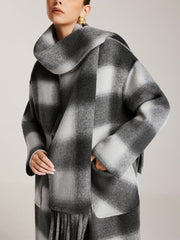 Wool-Blend Tweed Long Coat With Matching Tassel Scarf