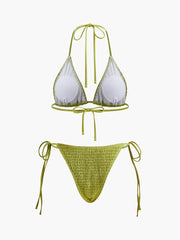 Smocked Triangle Bikini With Tie Straps