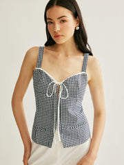 Plaid Tie-Front Sleeveless Top