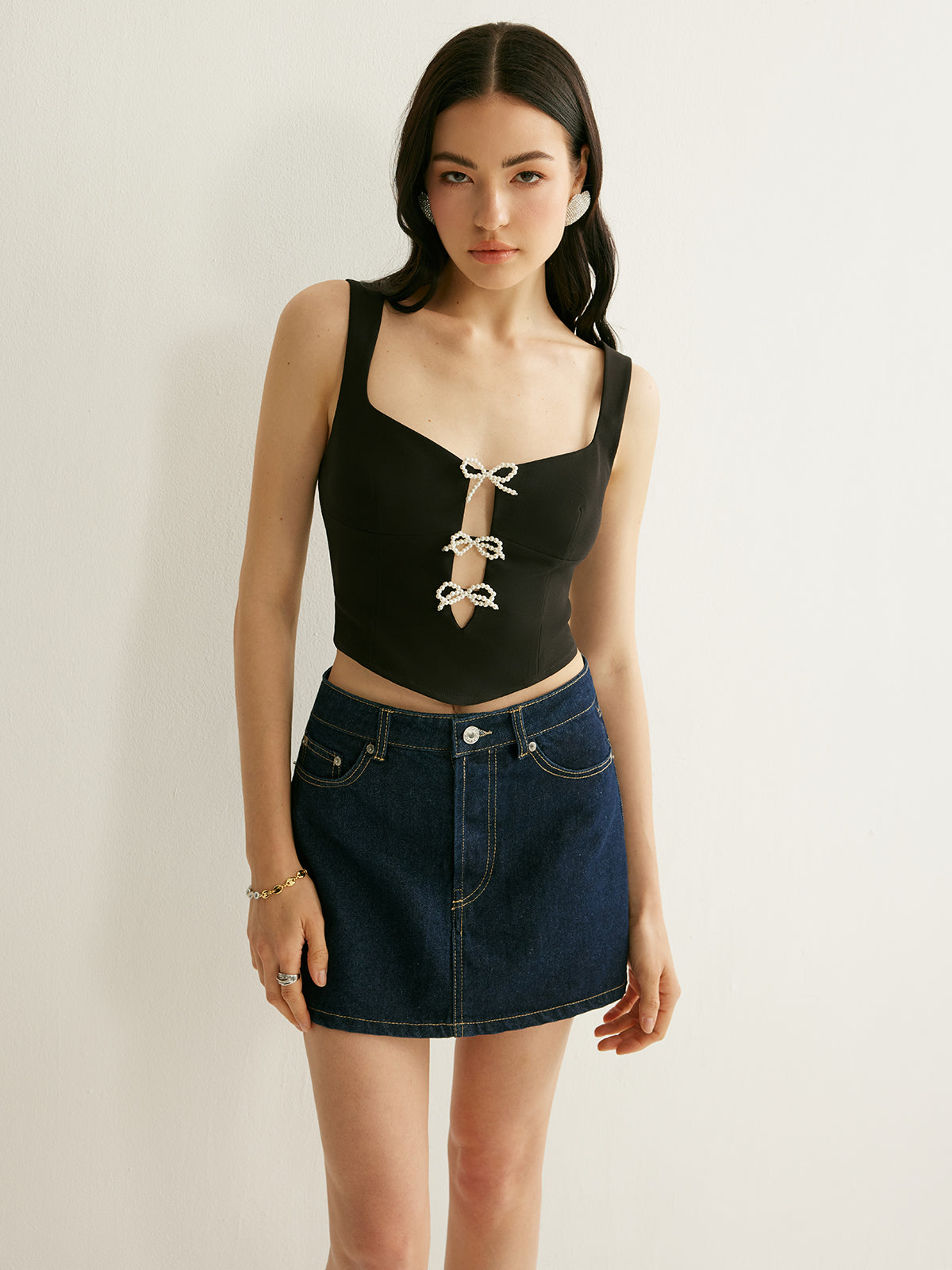 Pearl Bow Detail Crop Top