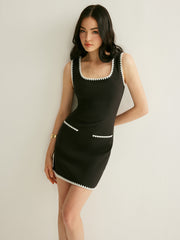 Scalloped Edge Sleeveless Pockets Dress