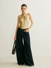 PU Cross-Back Halter Bodysuit