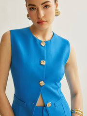 Button Vest With Shorts Set